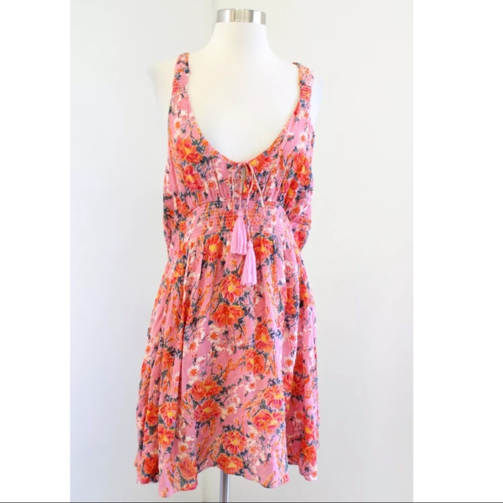 Free People Washed Up Floral Tassel Mini Dress